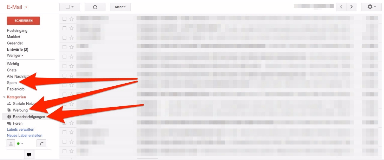 Hinweis: Bestätigungs-Mail in Spam, Werbung oder Benachrichtigungen suchen